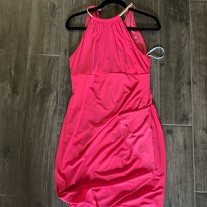 NEVER WORN halter cocktail dress in hot pink polyester